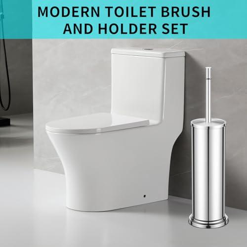 Chrome Toilet Brush and Holder Set,304 Stainless Steel Toilet Brush for Bathroom with Long Handle, Heavy Duty Toilet Bowl Brush,Removable Inner Bowl and Splash Protection,Deep Cleaning - color: Chrome