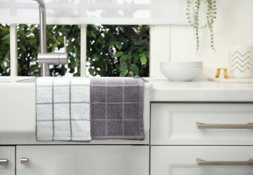 100% Cotton Terry Dish Cloth & Dish Towel, 8 Pack, Super Soft and Absorbent Kitchen Towels, Perfect for Kitchen Cleaning and Dish Washing (Grey (Solid and Checks) 8 Pack) - color: Grey (Solid and Checks) 8 Pack
