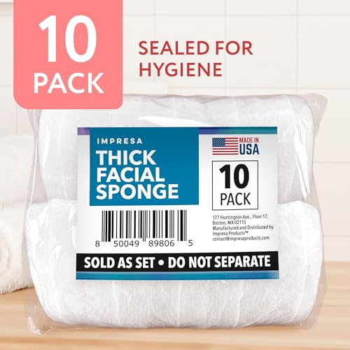 IMPRESA Facial Exfoliating Pads - Deep Cleansing Facial Sponges - Daily Exfoliation Face Scrubbers - Extra Thick Face Sponge - White, Pack of 10 - color: White, size: Thick