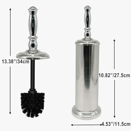 Metal Toilet Bowl Brush with Holder Premium Bathroom Cleaning Set Rustproof Hygienic Durable Elegant Finish - color: Chrome/Silver