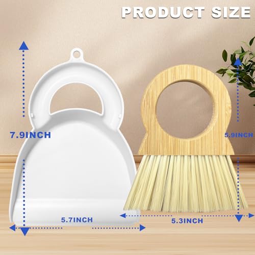 Mini Broom and Dustpan Set Bamboo Broom with Dustpan Combo Set Portable Hand Sweeper for Office Kitchen Dorm Home Quick Cleanups (White) - color: White