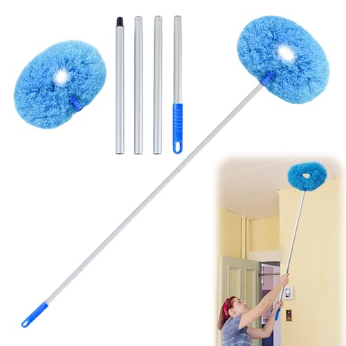Ceiling Fan Cleaner Duster, Reusable Microfiber Duster with Extension Pole, Removable Dusters for Electric Fans Air Conditioning, Home Car Vents, Curtain (Blue-4Pole) - color: Blue-4pole