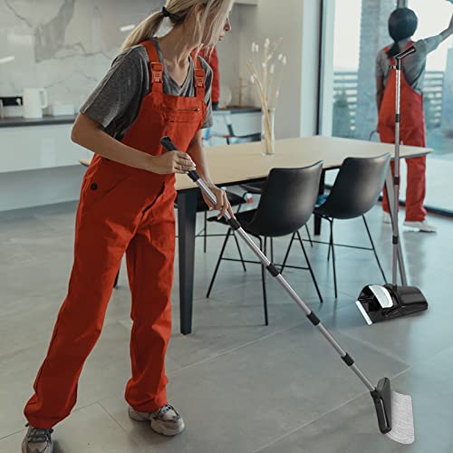 Broom with Dustpan Combo Set 54” Long Handle Household Dust Pan for Home Office Kitchen Cleaning (Black & Grey) - color: Black and Grey