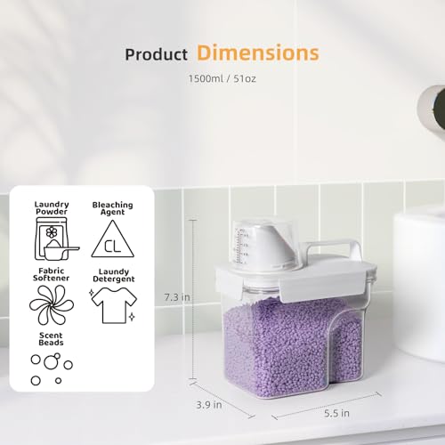 G2 GO2GETHER Laundry Detergent Container,2Pack -51oz Laundry Detergent Dispenser with 5 labels for Laundry Room, Laundry Scent Beads, Powder,Bleach,Soap,Fabric Softener Storage and Organization. - style: 51OZ