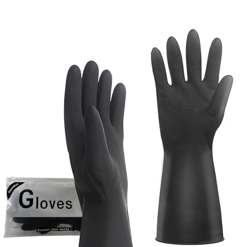 Thick Rubber Cleaning Gloves - 3 Pairs Black Rubber Gloves for Dishwashing Large, Non-Slip Kitchen Gloves for Washing Dishes, Reusable Cleaning Gloves, Waterproof, Heavy-Duty (3P,L) | Reusable & waterproof black/orange dual layers. Non-slip design for dis