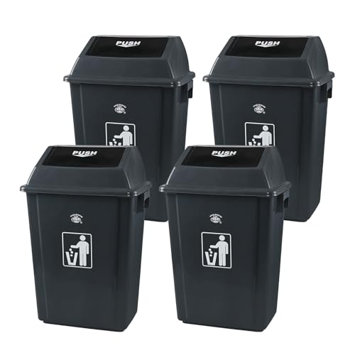 13 Gallon Plastic Swing Top Trash Can, 4 Pack Plastic Kitchen Garbage Can, Gray