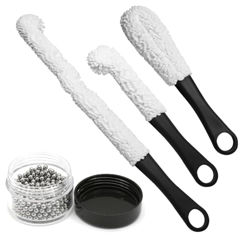 Litoexpe 3 Pieces Decanter Cleaning Brush with 400 Pieces Cleaning Beads, Wine Glass Cleaner Brush Flexible Bottle Cleaning, Household Cleaning Tools for Wine Decanters, Goblets, Cups (Black)