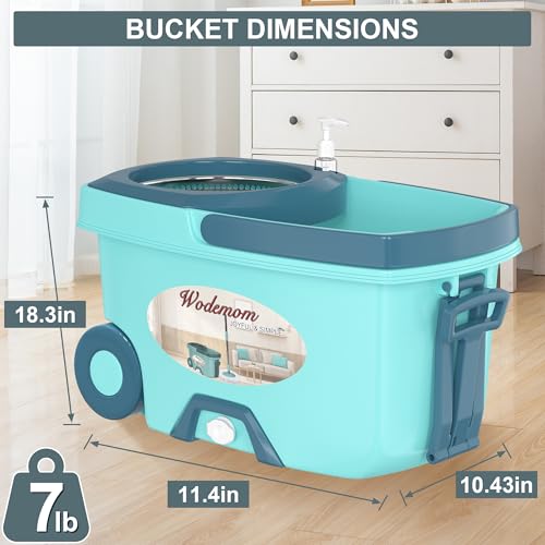 Spin Mop and Bucket System, Mop and Bucket with Wringer Set,Mops for Floor Cleaning,Household Supplies Tools with 6 Replacement Refills,61" Extended Handle for Household Hardwood Floor - Green - size: Light Green Mop Bucket + 6 Mop Heads