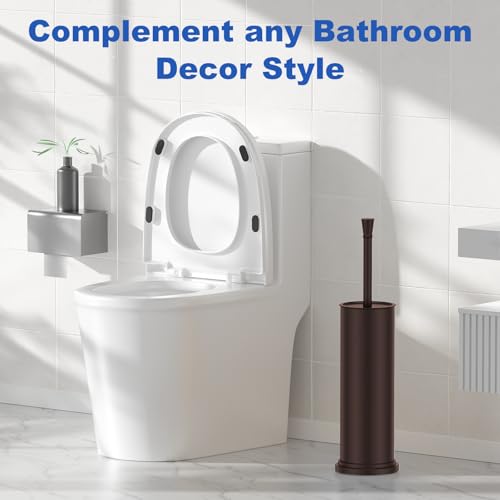 Toilet Brush and Holder Set:304 Stainless Steel Heavy Duty Toilet Bowl Brush,Removable Inner Bowl and Splash Protection,Bathroom Toilet Brush-Dense Bristles for Through Cleaning - color: Bronze