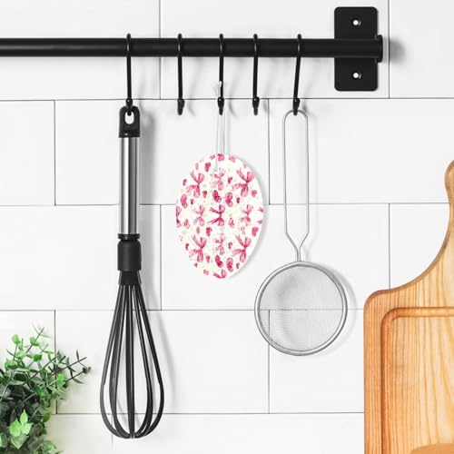 Watercolor Pink Heart and Bow Wood Pulp Sponge Kitchen Scrubbing Sponge Absorbent, Strong Adsorption for Kitchen Cleaning 3 pcs.