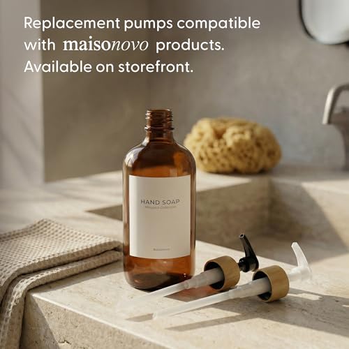 MaisoNovo Glass Hand Soap Dispenser | Dish Soap Dispenser for Kitchen | 16.9oz Amber Bottles with Black Bamboo Pump | Bathroom Lotion Dispenser - color: Single Amber Bottle/Black Bamboo Pump