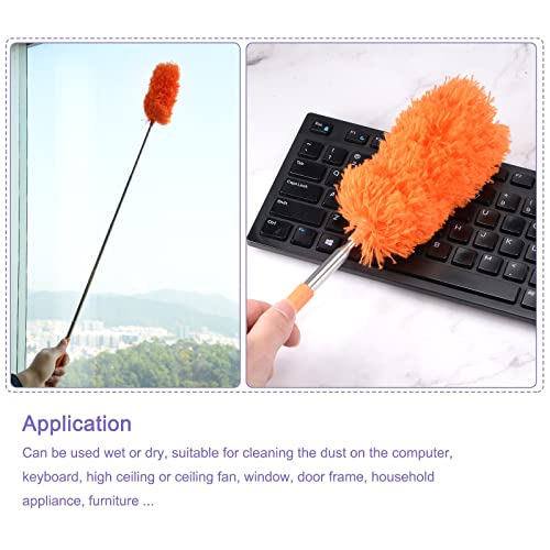 MECCANIXITY Microfiber Cleaning Duster, 12 to 31.5 Inch Washable Extendable Brush Flexible Feather Duster for Window Furniture, Orange - color: Orange
