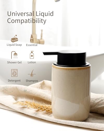 BosilunLife Foam Soap Dispenser - Ceramic Foaming Hand Dispenser for Bathroom Modern Farmhouse Small Soap Dispenser Hand Pump Dispenser for Kitchen Sink (Greige with Speckle, Foam Pump) - color: Greige-foam Pump