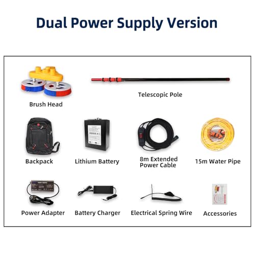 Solar Panel Cleaning Brush & Pole, 24 FT Water Fed Pole Kit with Telescopic Pole, Window Washing Kit, Solar Double-Head Automatic Cleaning Brush, with Lithium Battery and Power Converter - color: 24ft-double