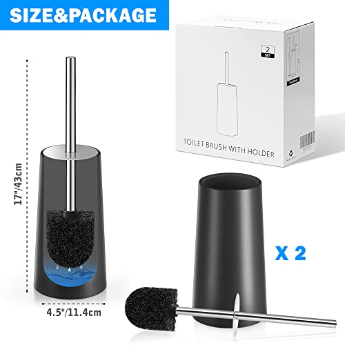 Toilet Brush and Holder, Toilet Brush with 304 Stainless Steel Long Handle, Toilet Bowl Brush for Bathroom Toilet-Ergonomic, Elegant,Durable(Black) - color: Black