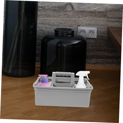 Healifty Cleaning Supplies Organizer Basket with Ergonomic Handle Portable Plastic Storage Container for Easy Access and Organization of Cleaning Tools and Sundries Multiple Compartments for Home Use