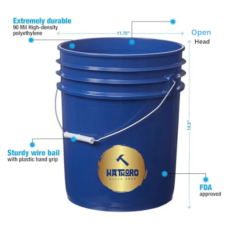 5 Gallon Food Grade Plastic Bucket, Open Head Pail with Handle, 12-3/8 in Diameter x 14-3/4 in Height (Blue, 1 Pack) - color: Blue, size: 1 Pack