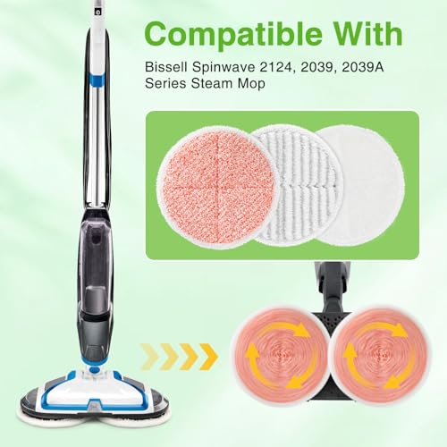 8 Pack Mop Pads Replacement Compatible with Bissell Spinwave 2124, 2039A, 2307, 23157, 23159, 20393, 20399 Hard Floor Spin Mop, 2 Soft Pads, 4 Scrubby Pads, 2 Heavy Scrub Pads - color: 8 Pack