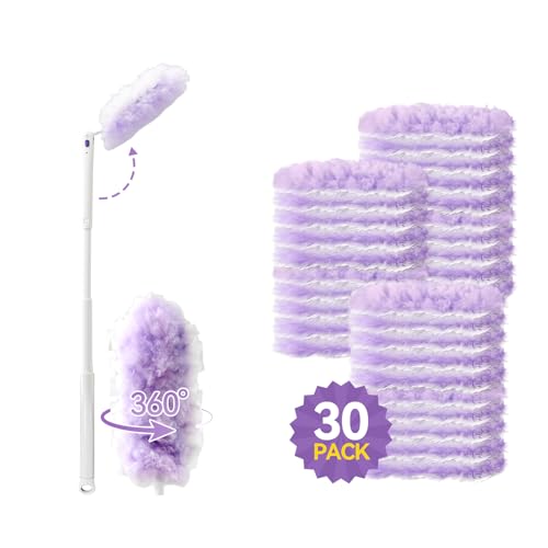 3 ft Extendable Handle with 30 Count Duster Refills, Long Handle Heavy Duty Microfiber Feather Duster, Disposable Multi Surface Duster Kit for Ceiling Fans, Vents and Hard to Reach Places - color: 1 Extendable Handle + 30 Refills