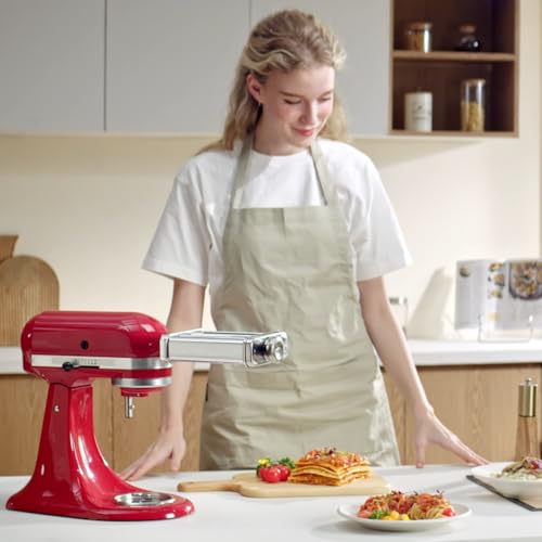 GVODE 3 in 1 Pasta Attachment for KitchenAid Stand Mixer, All Metal Pasta Maker KitchenAid Attachment, Pasta Sheet Roller, Spaghetti Cutter, Fettuccine Cutter Maker Accessories and Cleaning Brush