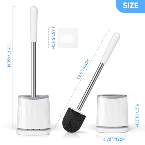 TRENTI Toilet Brush and Holder Set - Bristles Bowl Brush Head with Ventilated Holder, Wall Mounted Compact Set for Bathroom Deep Cleaning - color: White