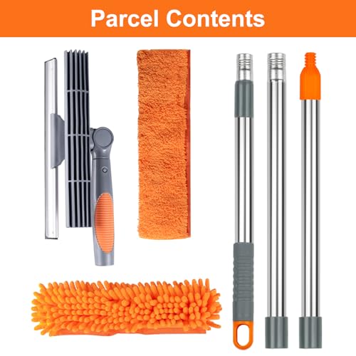 BITOPE 2 in 1 Squeegee for Window Cleaning Tool,Long Handle Window Cleaner Tool with Stainless Steel Extension Pole for Car,Shower, Glass Doors, Outdoor High Window - size: 61 inch