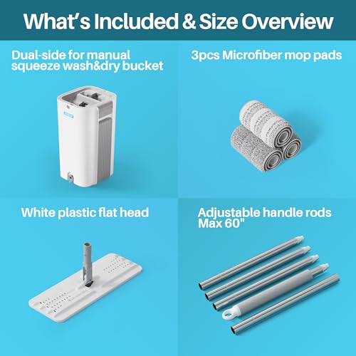 JOYMOOP 8L (2.1 Gal) Large Capacity Mop System with Extension Handle, Perfect for Household and Commercial Floor, Window, and Wall Cleaning - Includes 3 Washable Microfiber Pads for Wet and Dry Use - color: White Ultra2031