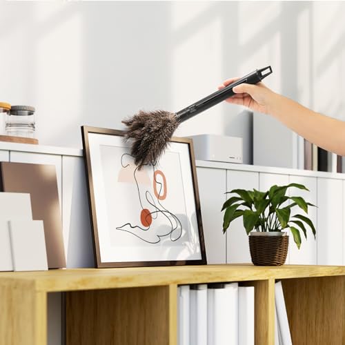 Goaste 2 Pack Ostrich Feather Duster, 15 Inch Fluffy Natural Feather Duster, Soft-Feather Mopping with Plastic Handle, Extensible Ostrich Feather Cleaning Supplies for Keyboard, Home, Car, Office
