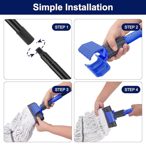 KeFanta Commercial Mop Handle Heavy Duty, 57.5" Long Metal Industrial Mop Stick with Jaw Clamp,Wet Gripper Mops Head Replacement Holder for Floor Cleaning(Blue)