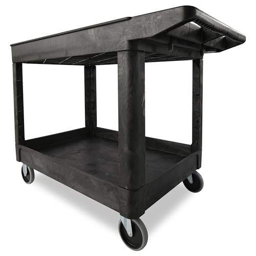 Rubbermaid Commercial Products 2-Shelf Utility/Service Cart, Medium, Black, Lipped Shelves, Ergonomic Handle, 500 lbs. Capacity, for Warehouse/Garage/Cleaning/Manufacturing - size: Medium