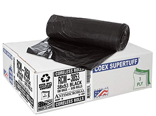 Aluf Plastics 44 Gallon 1.5 MIL (eq) Black Heavy Duty Trash Bags - 38" x 53" - Pack of 100 - For Construction, Industrial, Outdoor, Commercial - style: 44 Gal, 1.25 Mil Equiv, 100 Count