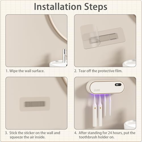 Toothbrush Holder Wall Mounted, Cleaning Box with Smart Drying and Cleaning, Toothbrush Holder with 4 Toothbrush Slots, Toothbrush Organizer for Bathroom (Beige - 4 Slots) - color: Beige - 4 Slots