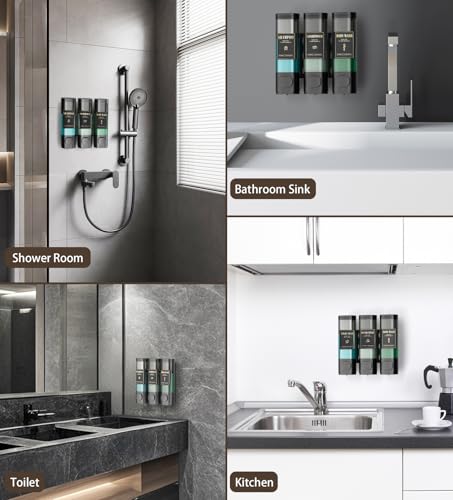 Luxspire Shampoo and Conditioner Dispenser, No Drill Wall Mounted Shower Soap Dispenser 3 Chamber with Waterproof Labels, Easy Refill Soap Dispenser for Bathroom Hotel Kitchen, Black - color: Black, size: 3 Chamber