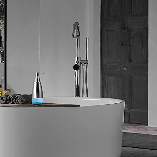 Non-Slip Soap Dispenser with Brushed Nickel Stainless Steel Case, Glass Liner, and Hand Pump for Kitchen/Bathroom. Refillable Liquid Soap Dispenser, 11oz/320ml Capacity. - color: Brushed Nickel, size: 300ml