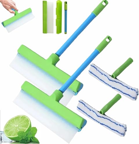 Byblix Window Squeegee, Byblix Recyclable Silicone Window Squeegee Kit, 3 in 1 Window Cleaning Scraper with Silicone Squeegee Microfiber Scrubber (Green*1) - color: Green*1