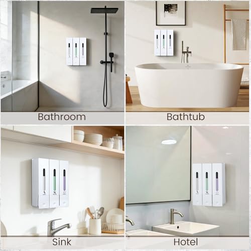 2 Chamber Shampoo and Conditioner Dispenser, No Drill - Wall Mounted Shower Soap Dispenser, Refillable Body Wash Dispenser Set 2, 800ML Capacity, for Bathroom & Hotel, White - color: White Set of 2