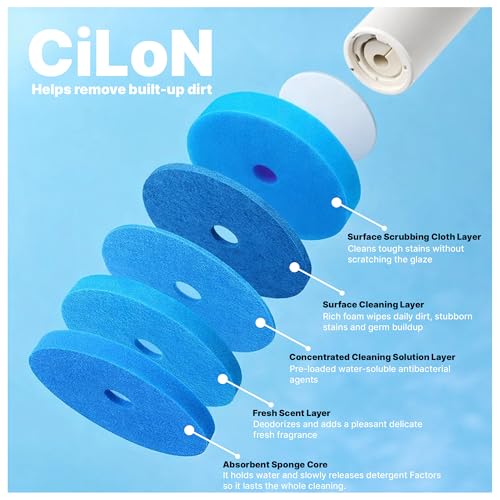 CiLoN 24 Pack Auto-Open Lid Disposable Toilet Bowl Brush & Holder Refills | Wall-Mounted Disposable Toilet Cleaning Set For Touch-Free Space-Saving Hygienic Modern Bathrooms (Ocean Breeze + 24 Sponge) - size: Ocean Breeze - 24 Refills
