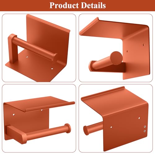 Tindbea Toilet Paper Holder with Shelf Adhesive or Screw Wall Mounted Toilet Paper Roll Dispenser Storage, Stainless Steel Bathroom Shelf Holder Accessories (Crimson) - color: N-crimson