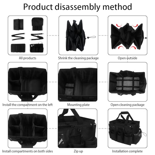 Large Cleaning Caddy Tote with Removable Divider, Heavy-Duty Wearable Apron Organizer with Pockets for Housekeeping, Cleaning Supplies, Tools (Black) - color: Black