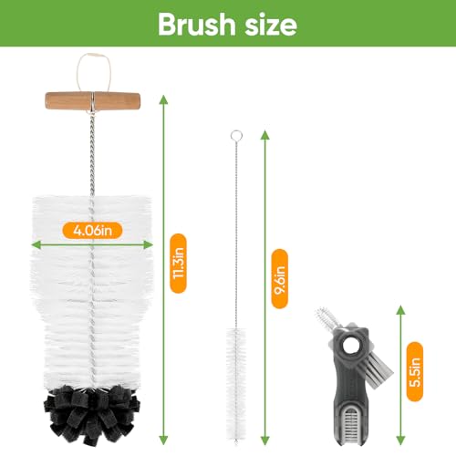 3 PCS Bottle Clean Brush Set, Long Wooden Handle Bottle Cleaner Brush for Stanley Cup Tumblers, 3 in1 Cup Lid Cleaning Brush, Long Straw Brush,Water Bottle Clean Brush Kit for Bottle Cups Coffee Mugs