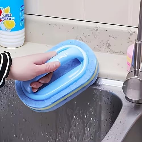 All Purpose Sponge Scrub Brush with Ergonomic Handle, Household Cleaning Brush for Bathroom, Kitchen, Bathtub, Toilet, Shower