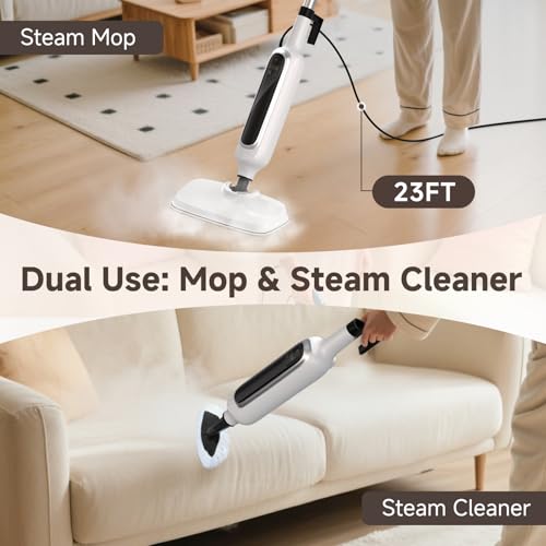 12-in-1 Steam Mop, Detachable Handheld Steam Cleaner for Home, 23FT Cord, 3 Steam Modes & LED Display, Steam Mops for Floor Cleaning, Bathroom, Windows, Sofas, Clothes, Tile Grout, Carpets, Furniture