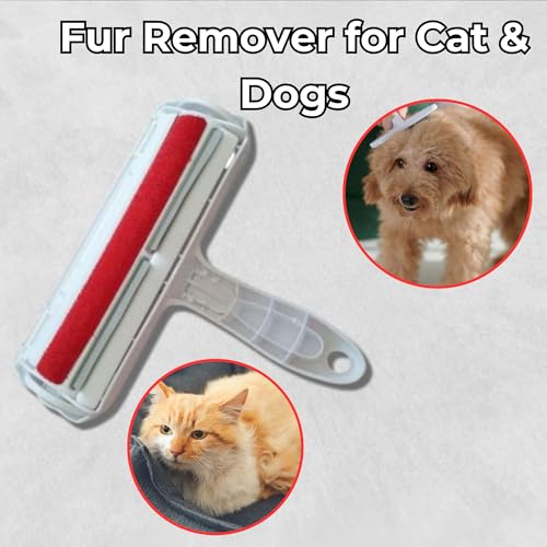 Portable Pet Hair Remover | Reusable Lint Roller for Cat and Dog | Hair Remover for Furniture, Couch, Carpet, Clothing, Seat and Bedding (Red) - color: Red
