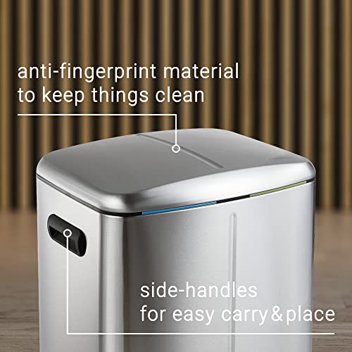 happimess HPM1005A Marco Rectangular 10.6-Gallon Double Bucket Trash Can with Soft-Close Lid, Stainless Steel, Fingerprint Resistant, Modern, Minimalistic for Home, Kitchen, Office, Bedroom, Bathroom - color: Stainless Steel