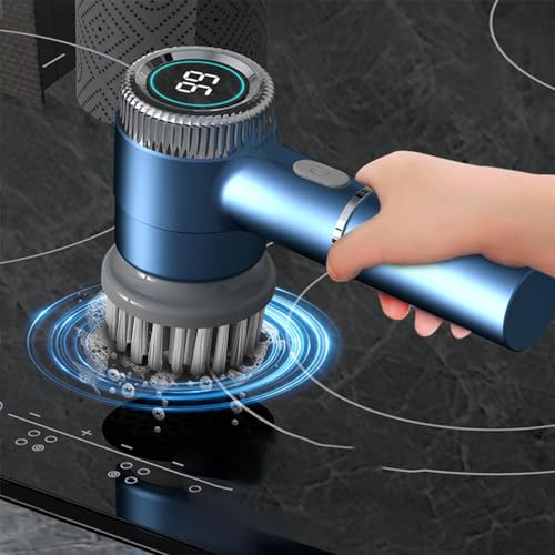 DONGKER Electric Spin Scrubber,3 Speeds Adjustment Handheld Electric Scrubber with 5 Replaceable Brush Heads for Floor Tub Tile Kitchen Car - color: White