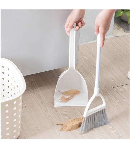 Mini Broom with Dustpan for Kids,Little Housekeeping Helper Set (White+Grey) - color: White+grey