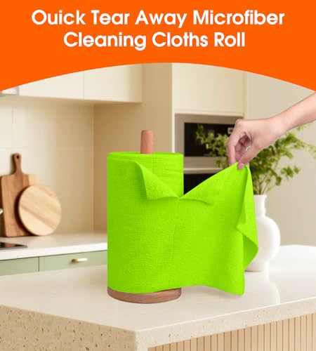Microfiber Cleaning Cloth Roll - 100 Pack Tear Away Microfiber Paper Towels, Reusable, Washable, Scratch-Free, Kitchen Towels for Car, Home, Kitchen, Glass, Dishes (Neon Green) - color: Neon Green