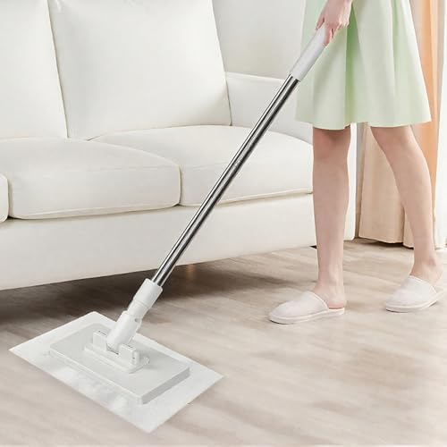 Disposable Dust Mop with Pressure Clamping System, 39 inch Long Handle Wet and Dry Flat Mopping Sweeper Stick with Locking Head & Sweeping Cloths for Multi Surface Floor Cleaning (1 mop+10 Clothes) - color: 1 Mop+10 Clothes
