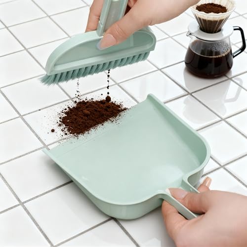 PMQEWZL Espresso Machine Cleaning Brush + Mini Dustpan Broom Set | Dual-Head Brush, For Coffee Grounds, Cleans Portafilter/Brew Head, Coffee Bar Crumbs