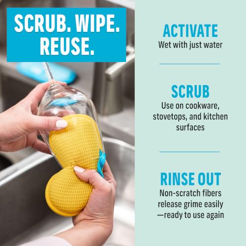 E-Cloth Washing Up Pad, Premium Microfiber Non-Scratch Kitchen Dish Scrubber Sponge, Ideal for Dish, Sink and Countertop Cleaning, 100 Wash Guarantee, Yellow, 2 Pack - color: Yellow, size: 2 Pack - New Version